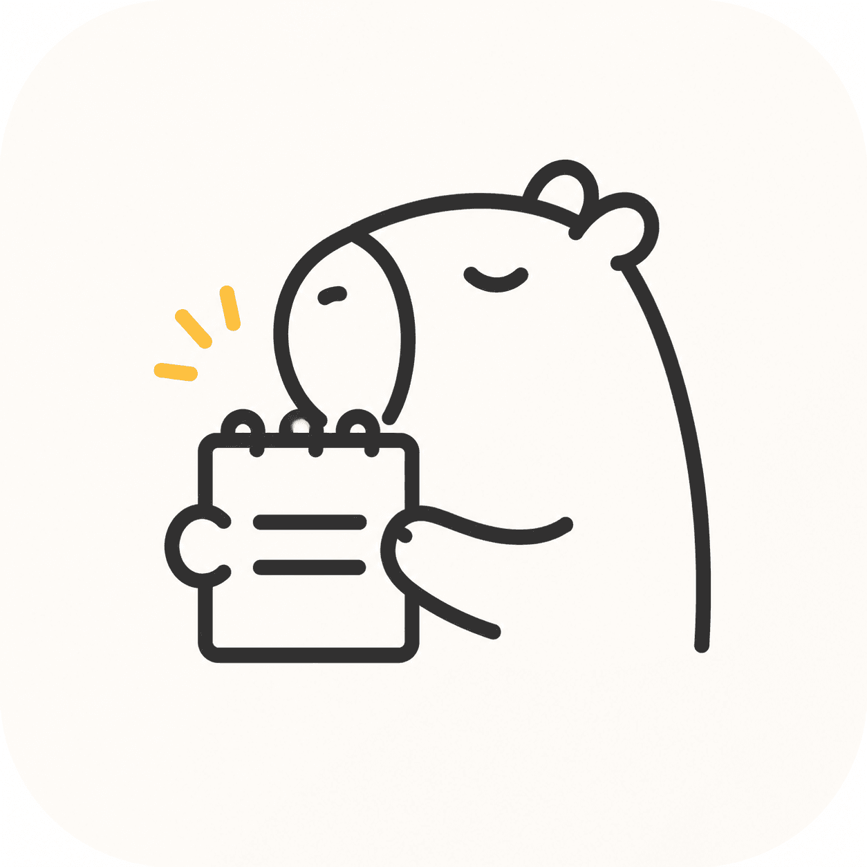 MemoHat capybara character holding a small notebook