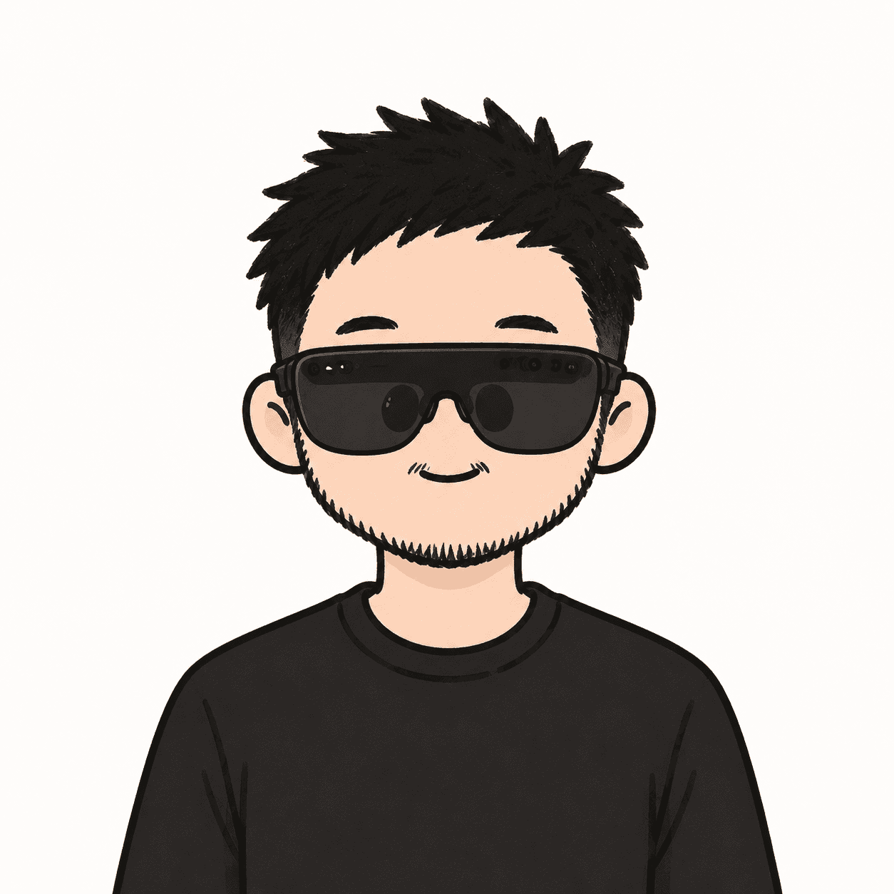 Hand-drawn portrait of Tianpei wearing black smart glasses
